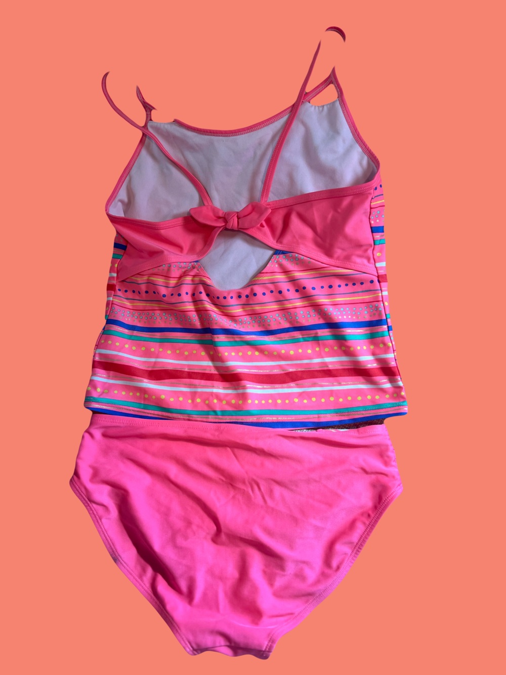 Bright Pink Striped Girls' Tankini Swimsuit